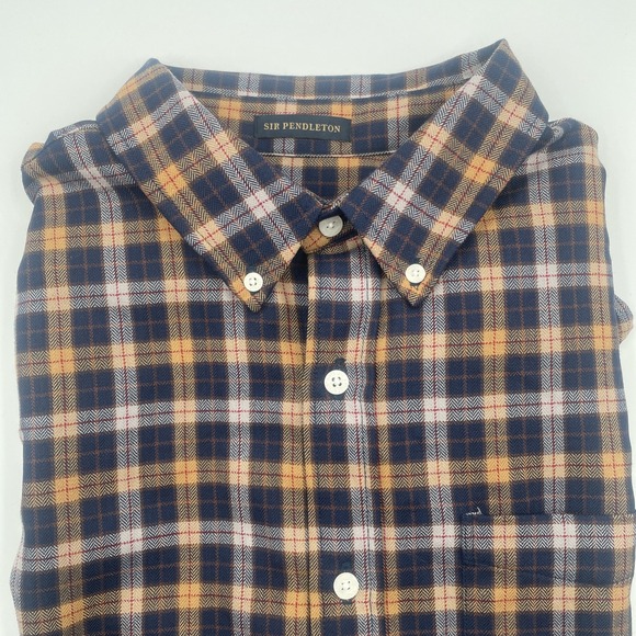 NWOT Sir Pendleton Merino Virgin Wool Button Up Blue/Brown Plaid LS Shirt Large - Picture 1 of 7